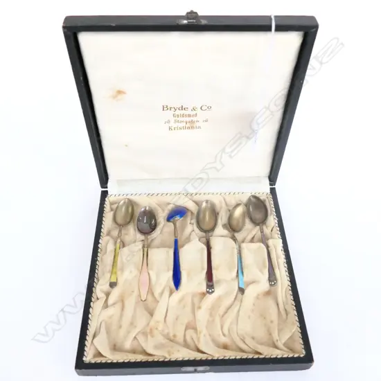 ENAMEL & SILVER 6 COFFEE SPPONS, SOME LOSSES