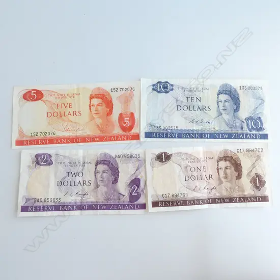 4 NZ NOTES; $10, $5, $2, $1