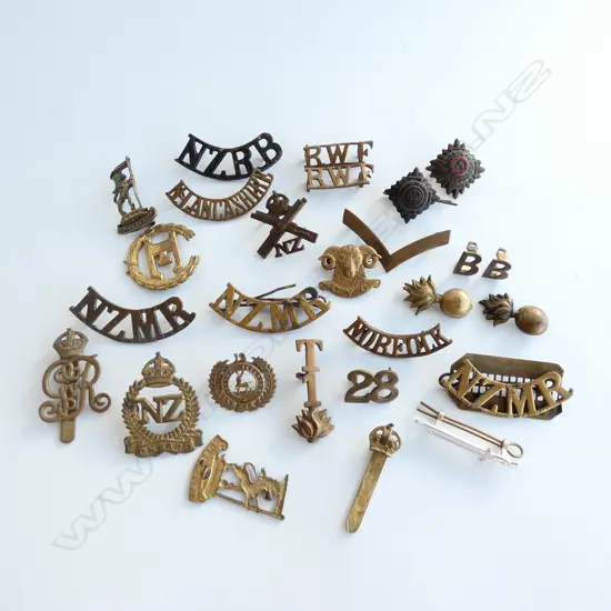 ASST NZ MILITARY BADGES; RWF, NZMR, ETC