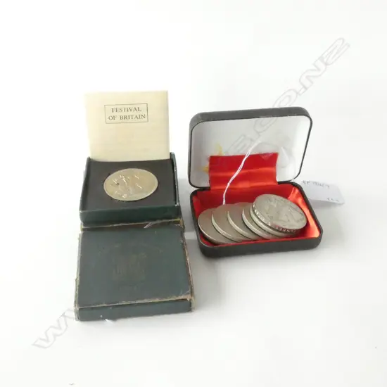 6 CHURCHILL CROWNS & 2 BOXED FESTIVAL OF BRITAIN COINS