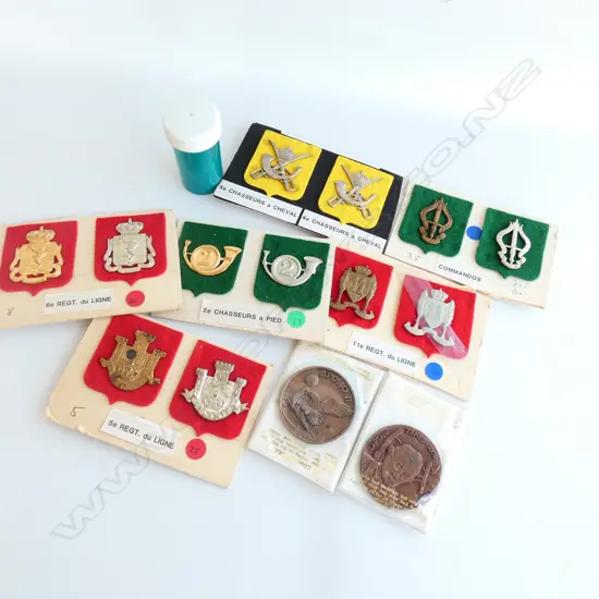 COLLECTION FRENCH REGT. BADGES, COINS ETC