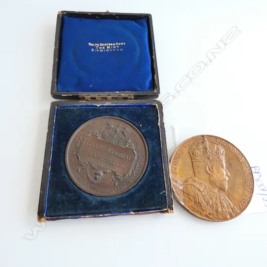 2 COINS; 1894 TECH. EXAM MEDAL + 1902 EDWARD VII COIN