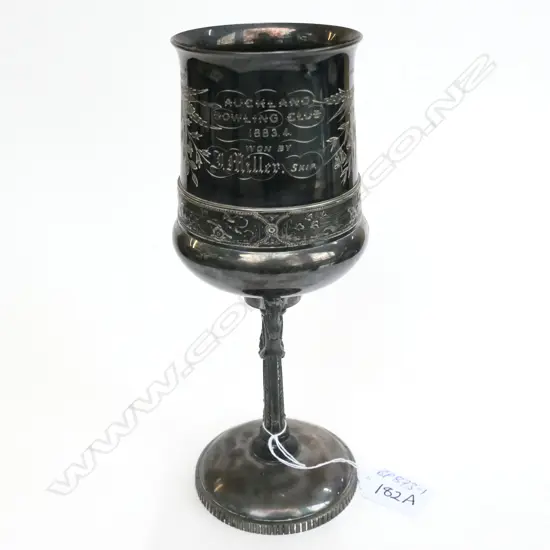 AUCKLAND BOWLING CLUB 1883 S/PLATE TROPHY CUP H.215mm