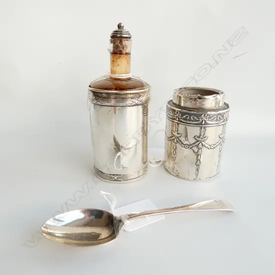 STG SILVER SMELLING SALTS LID MISSING & PERFUME BOTTLE BOTH B'HAM 1909 + TSP SHEF. 1907