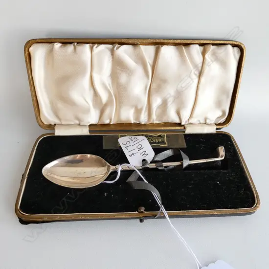CASED STG SILVER GOLFING SPOON SHEFFIELD C1950