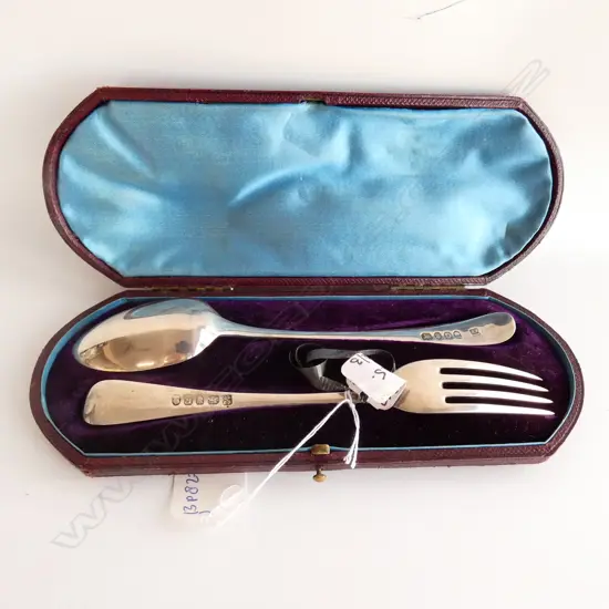 CASED  GEORGIAN STG SILVER FORK AND SPOON