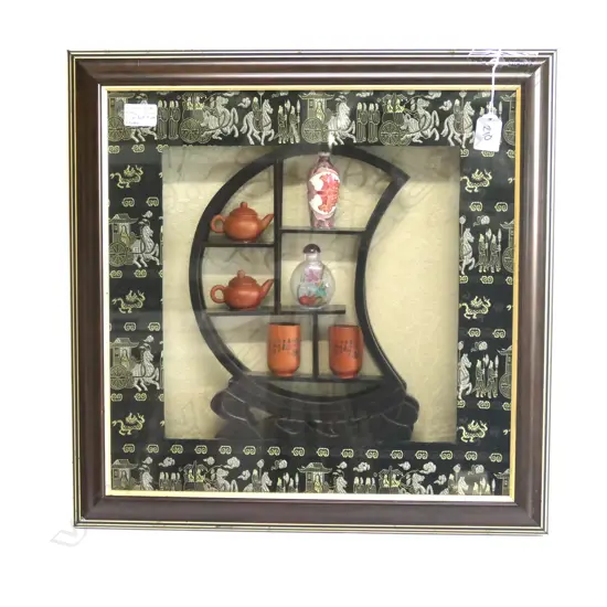 FRAMED CHINESE SNUFF BOTTLES ETC 480MM SQ