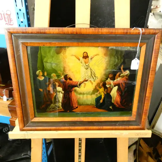 REVERSE GLASS MEZZOTINTS "THE ASCENSION OF JESUS" BY JAMES BATTEMAN FRAMED