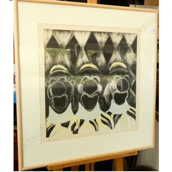 "THE CLOWN" BY KATHY BARTHEA . MIX MEDIA ON PAPER SIGNED AND DATED.