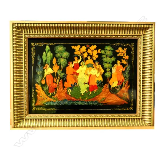 RUSSIAN PALEKH LACQUER MINATURE 'TALE OF THE VOLGA RIVER' PAINTED BY OLGA VOST 2002. 150 x 220mm (IMAGE)