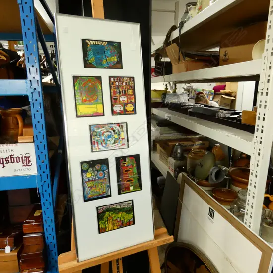 7 HUNDERTWASSER CARDS w METALIC FOIL IN SINGLE FRAME