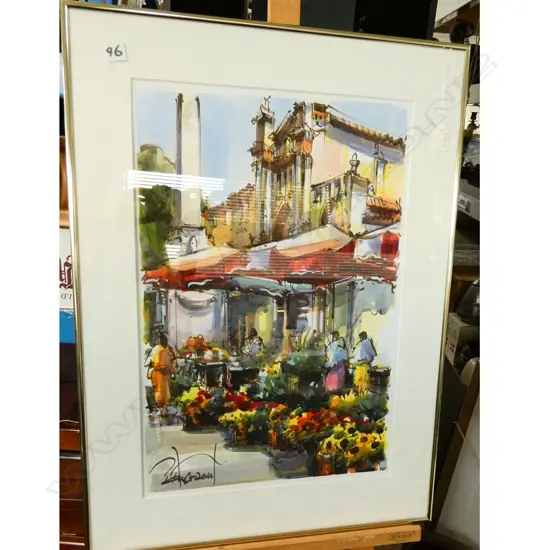 PASCAL MAUCORANT PRINT w HAND COLOUR TOUCHES FLOWER MARKET PLACE DE VERDUN, PARIS