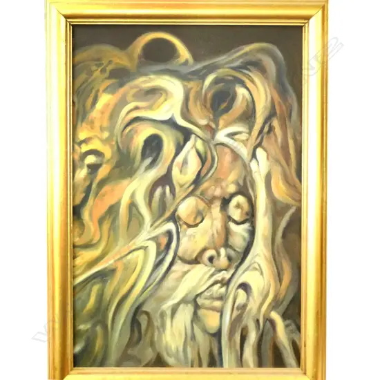 SURREALISTIC OIL ON CANVAS ON A GILD FRAME , UNSIGNED
