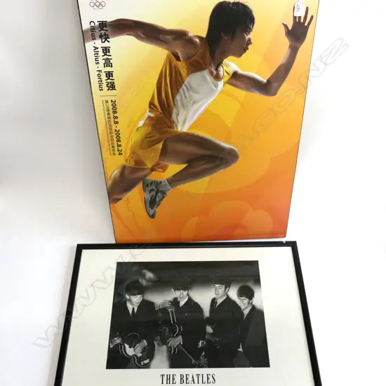 BEIJING 2008 POSTER + BEATLES PRINT 730 X 525MM