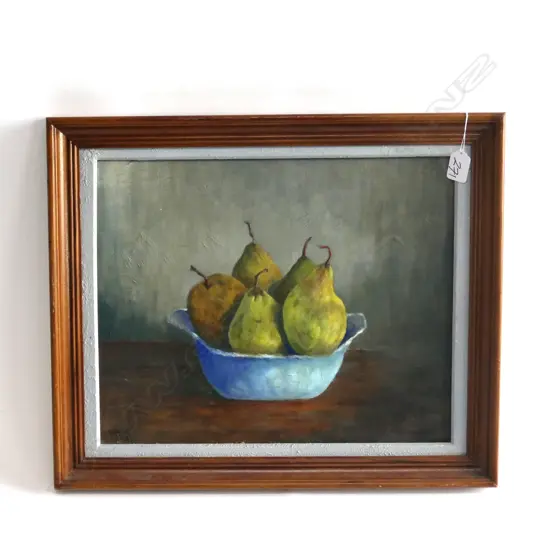 OIL PAINTING BY J TOFT STILL LIFE PEARS, 420x550mm