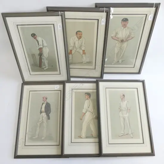SET OF 6 CRICKET LITHOGRAPHS BY SPY, STUFF & C.G. 510 X 355MM FRAME