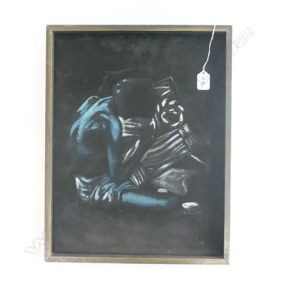 A VINTAGE AUSTRALIAN VELVET OIL OF AN ABORIGINAL ARTIST 450MM