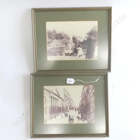 A PAIR OF ANTIQUE NEW ZEALAND PHOTOGRAPHS QUEEN STREET AND AN UNKNOWN LAKE OR RIVER EACH  350MM L