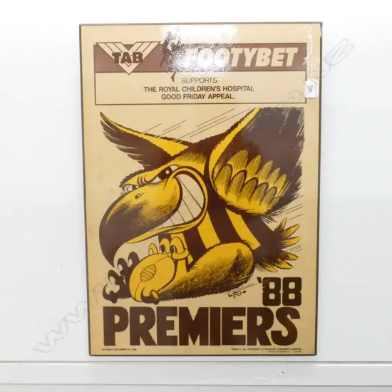 ORIGINAL 1988 HAWTHORN HAWKS TAB FOOTYBET ADVERTISING POSTER 645MM