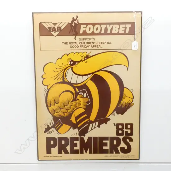 ORIGINAL 1989 HAWTHORN HAWKS TAB FOOTYBET ADVERTISING POSTER 645MM