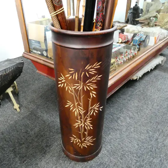 CHINESE CARVED WOODEN UMBRELLA STAND H. 600 MM