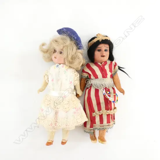 TWO ANTIQUE GERMAN 8" RECKNAGEL & NATIVE AMERICAN DOLLS