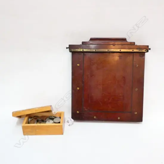 OLD MAHOGANY CAMERA GLASS PLATE HOLDER + COINS...