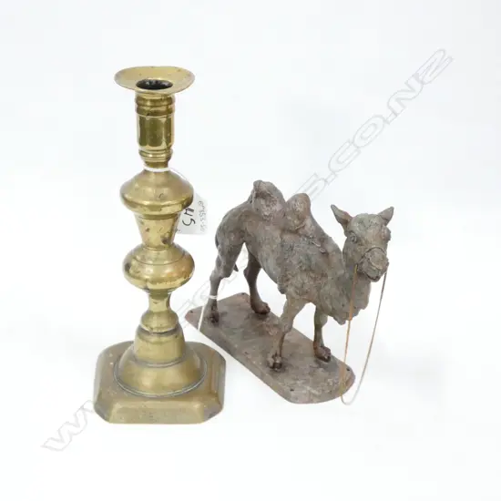 BRASS CANDLESTICK + CAMEL SCULPTURE