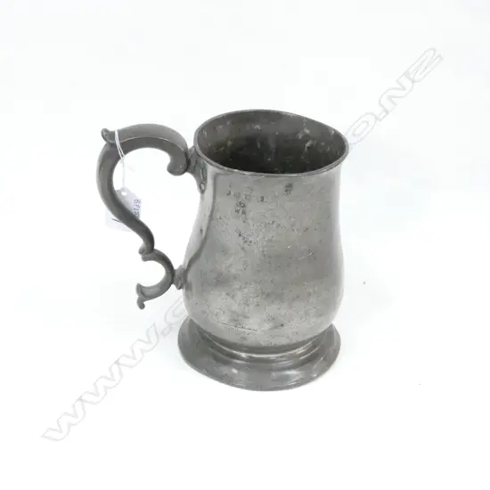 LARGE 19TH C PEWTER MUG H,160MM, IMPRESSED TOUCH MARKS