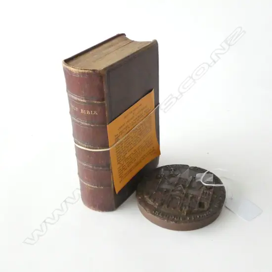 GEORGIAN LEATHER BIBLE & COPPER REPLICA SEAL CANTERBURY CATHEDRAL