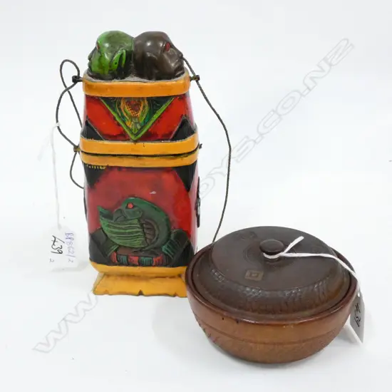 2 CARVED WOODEN CONTAINERS