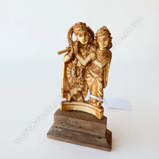 INDIAN CARVED IVORY FIGURE GROUP SHIVA & CAMPANION H,90mm