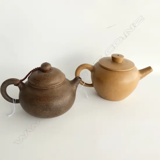 2 CHINESE YI XING TEAPOTS, POTTERY PLAIN