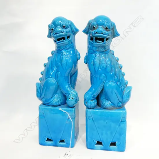 PR OF CHINESE BLUE GLAZE FOO DOGS H.320mm