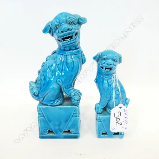 2 TURQUOISE BLUE FOO DOGS. TALLEST 160mm