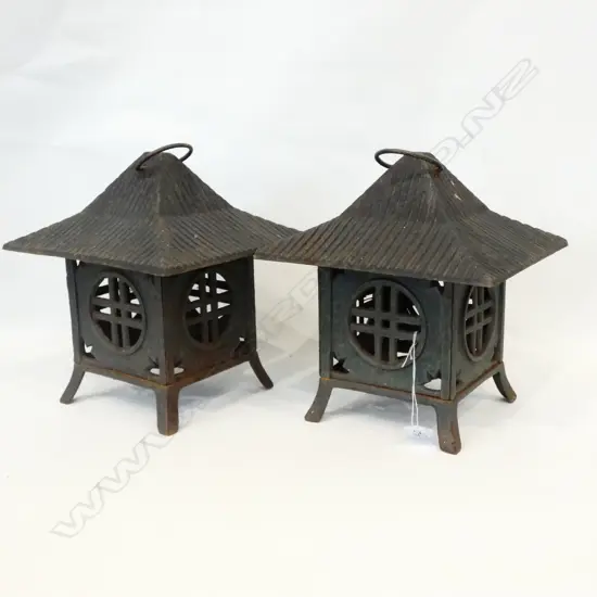PR OF CAST IRON ORIENTAL STYLE LANTERNS