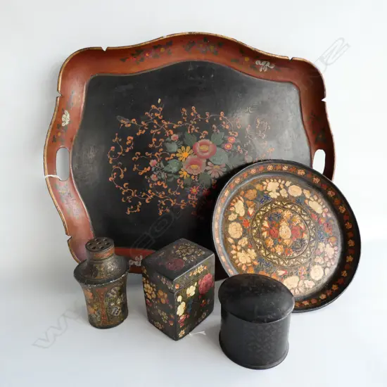 5 PCES LACQUERWARE; TRAY, PLATE, 3 LIDDED CONTAINERS