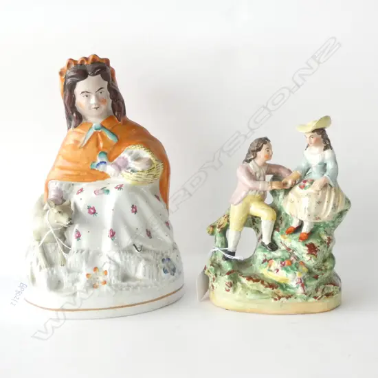 2 STAFFORDSHIRE FIGURES; ROBIN HOOD & COURTING COUPLE H. 200MM