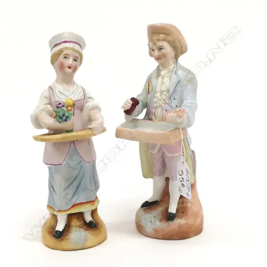 PR VICTORIAN BISQUE FIGURES MAN & WOMAN WITH OFFERINGS H.200mm