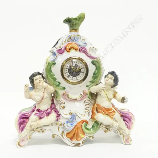 CAPODIMONTE ITALIAN CHERUB FIGURED CLOCK H.310mm