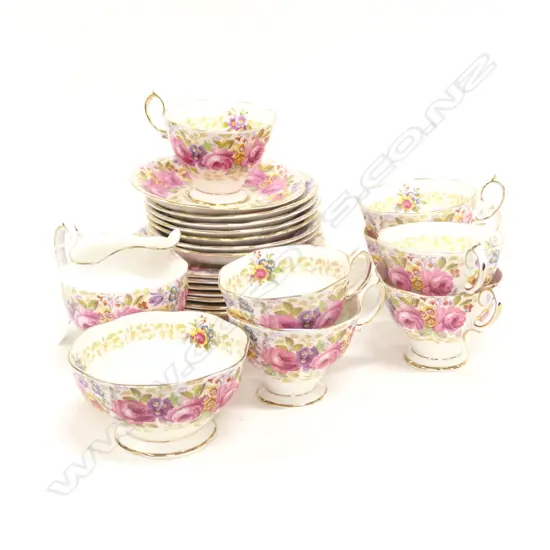 24 PCE ROYAL ALBERT 'SERENA' TEA SERVICE; 7 TRIOS, MILK, SUGAR, PLATE