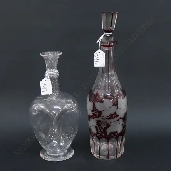 ETCHED VICTORIAN RUBY DECANTER & CARAFE