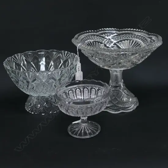 3 PRESSED GLASS COMPORTS