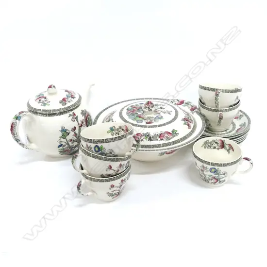 JOHNSON BROS. PART TEASET WITH TEAPOT, 1 CUP CHIPPED