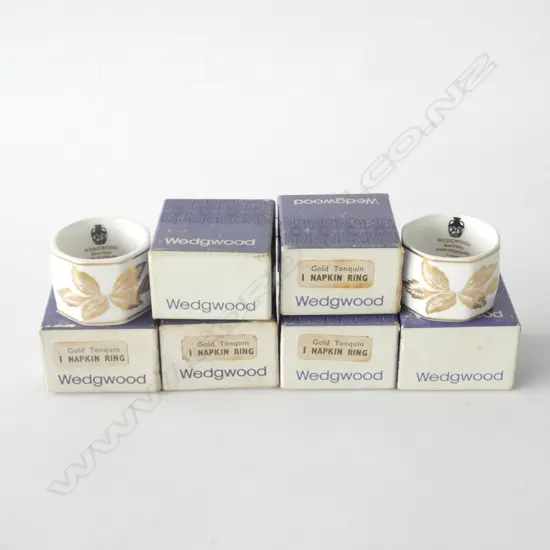 SIX WEDGWOOD "GOLD TONQUIN" NAPKIN RINGS (ALL BOXED)