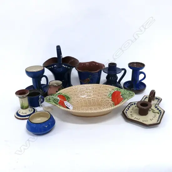 10 PCES TORQUAY CANDLESTICKS ETC + SARREGUEMINES DISH L. 290MM