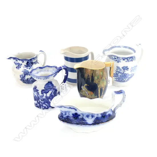 6 JUGS; 5 B/W, CARLTONWARE MINOR CHIPS