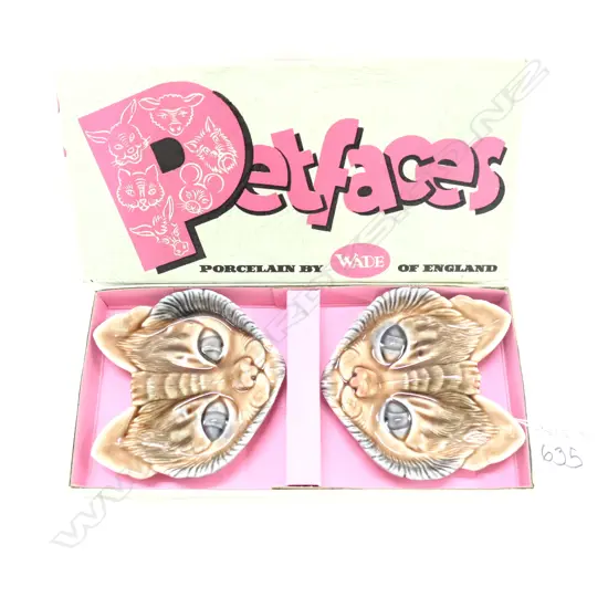 WADE PORCELAIN CAT FACES, PAIR, PET FACES, IN ORIGINAL BOX