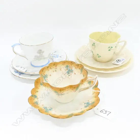 2 TRIOS; SHELLEY, BELEEK + FOLEY CUP & SAUCER