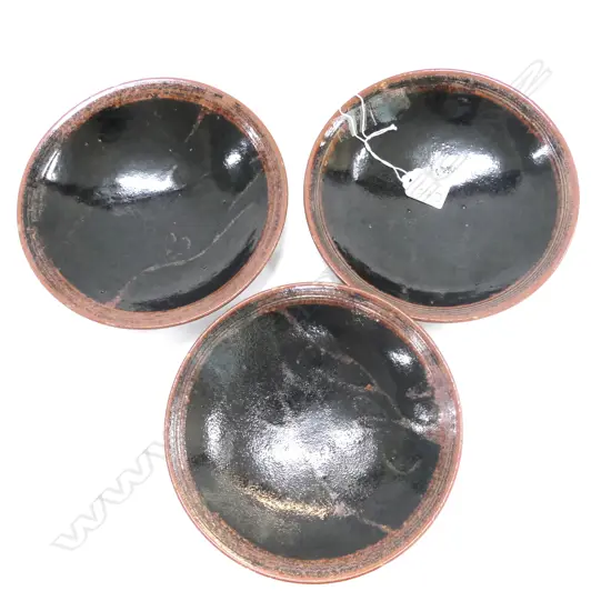 3 LEN CASTLE BOWLS TEN MOKO GLAZE, 2 WITH MINOR CHIPPING, DIA 200mm